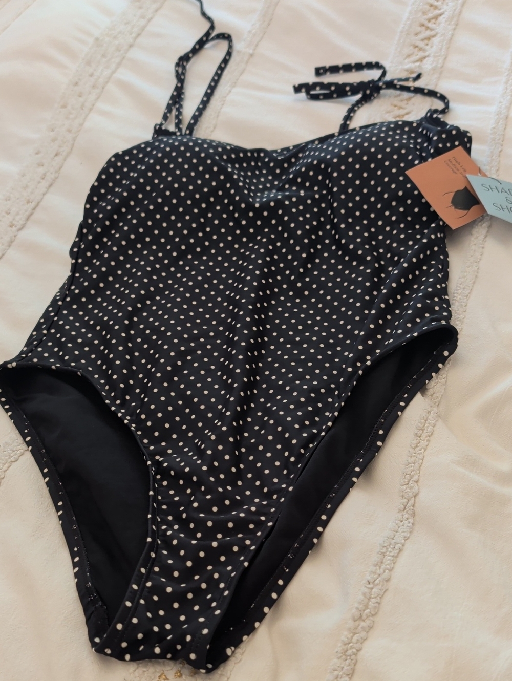 Shade & Shore Black with White Polka Dot One-Piece Swimsuit